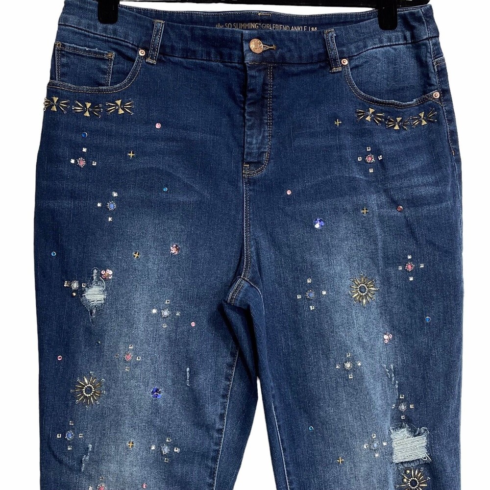 Chico's So Sliming Girlfriend Embellished Ankle Jeans 2.5 (14).